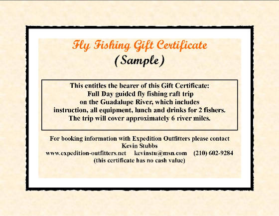 Full Day Gift Certificate for Guadalupe Fly Fishing Guide Trip